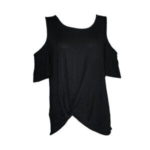 Acting Pro Top Womens Size L Large Solid All Black Cold Shoulder Twist Front